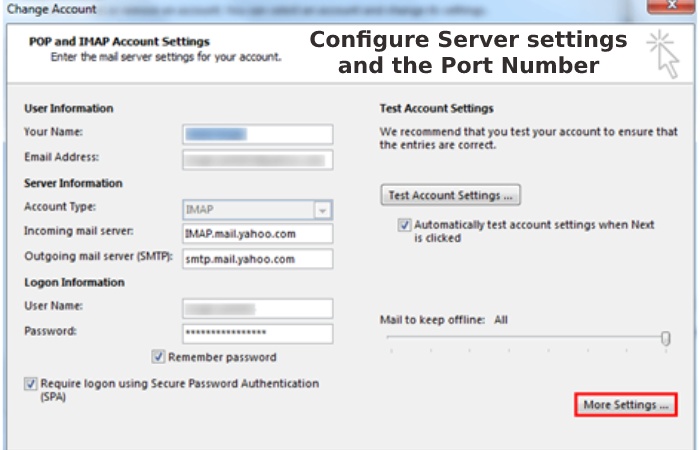 Configure Server settings and the Port Number