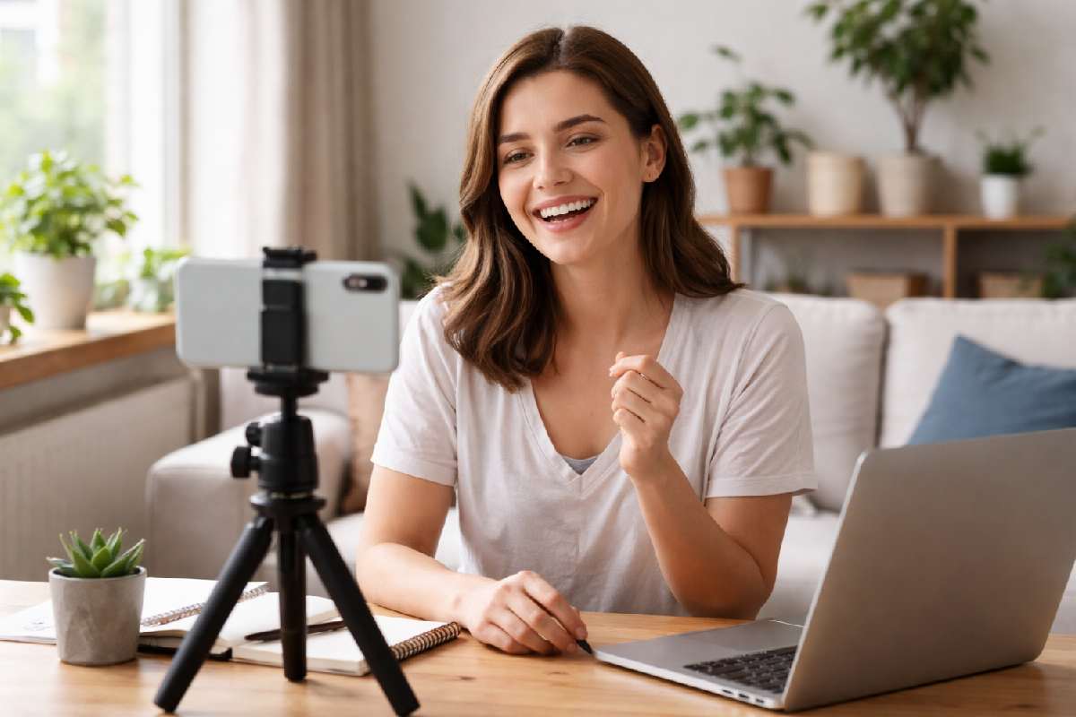 beginner recording a vlog using smartphone and tripod