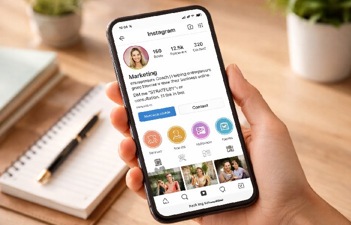 optimized instagram business profile on smartphone