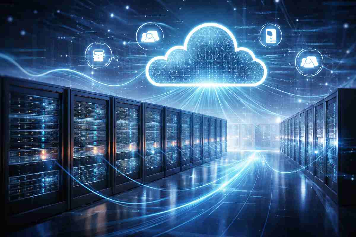 modern IT infrastructure with servers cloud and network systems
