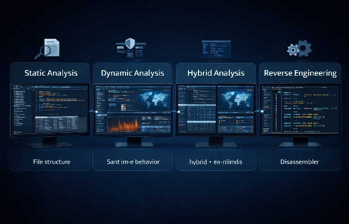 comparison of static dynamic hybrid and reverse malware analysis techniques