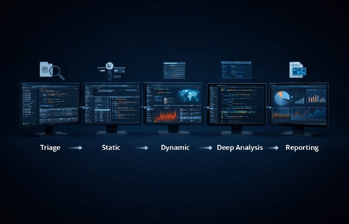 malware analysis workflow stages from triage to reporting