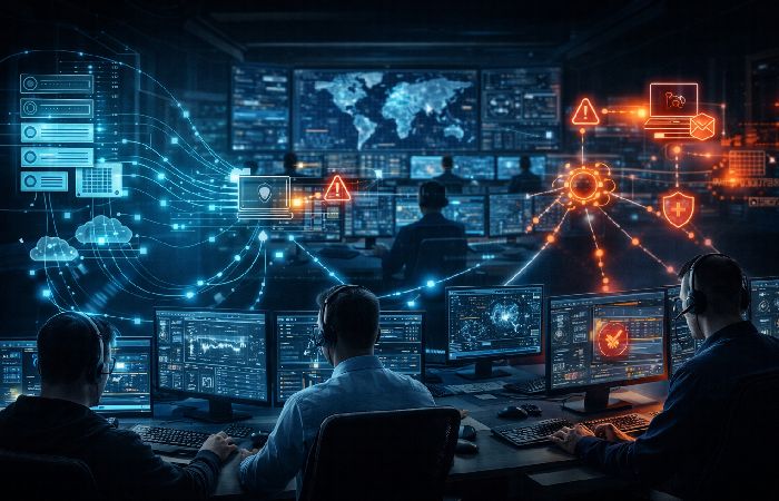 cybersecurity monitoring and threat detection workflow visualization