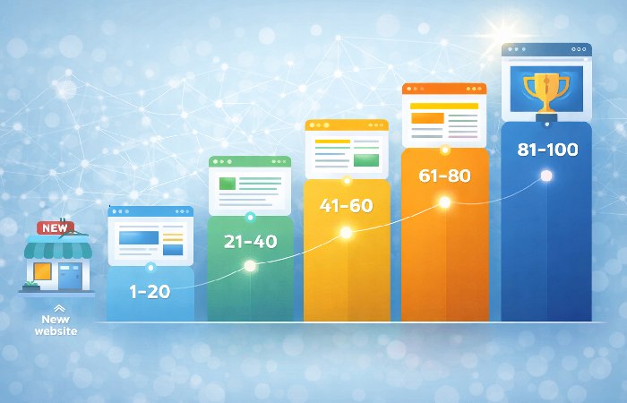 Website authority score progression concept