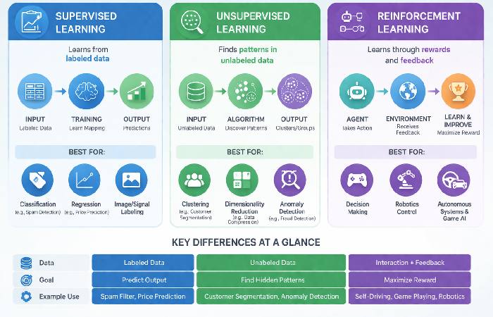 Comparison of supervised unsupervised and reinforcement learning