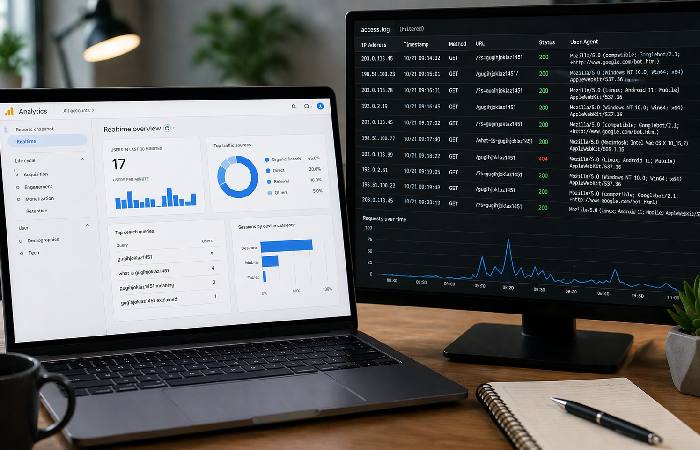 Website analytics and server logs showing unusual keyword traffic