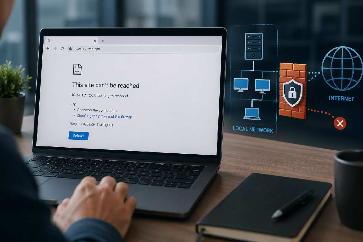 laptop showing internal IP address not loading outside network