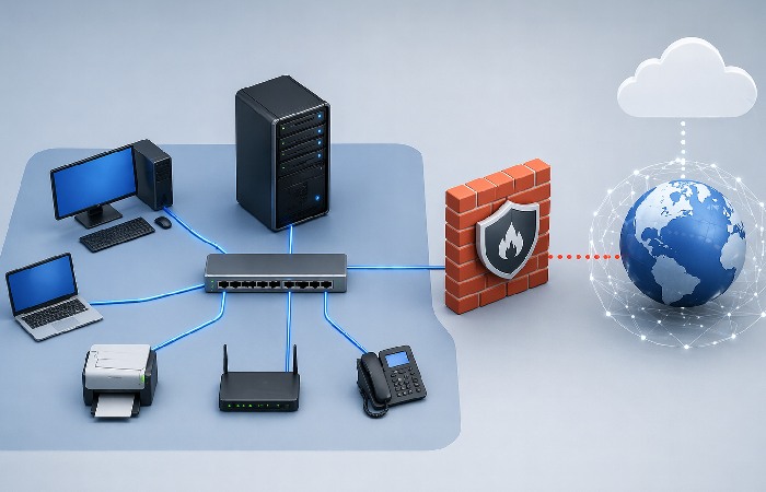 diagram of private network with internal server and firewall separation