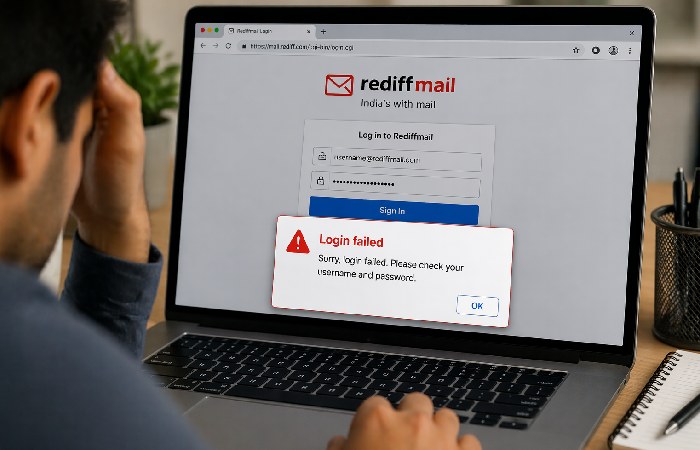 Email login error message on laptop screen