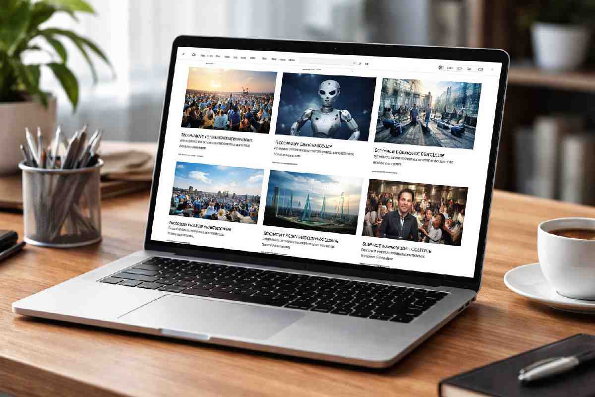 Laptop showing a generic online news website layout