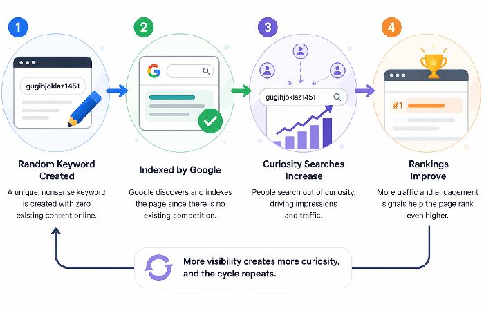 Zero competition keyword indexing and ranking cycle illustration