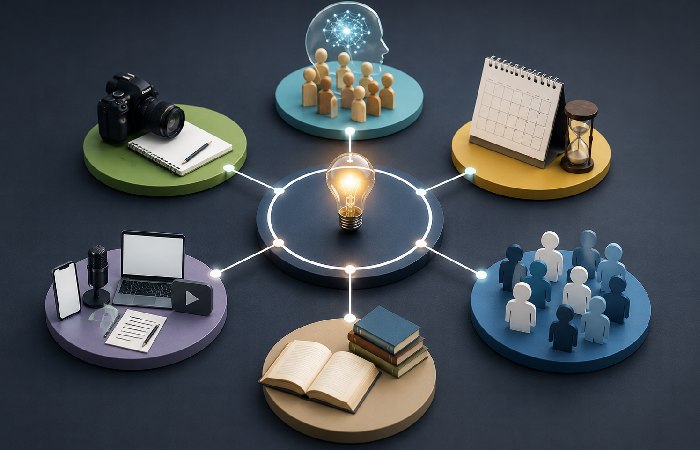 Visual representation of a multi-angle content strategy framework