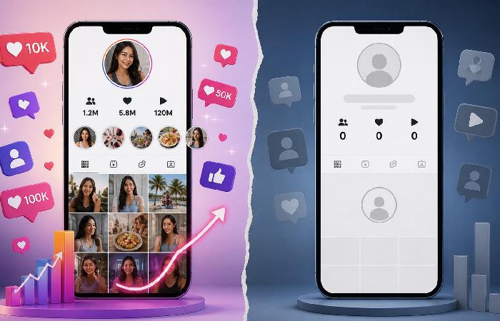 Visual comparison of claimed popularity and lack of verified profiles