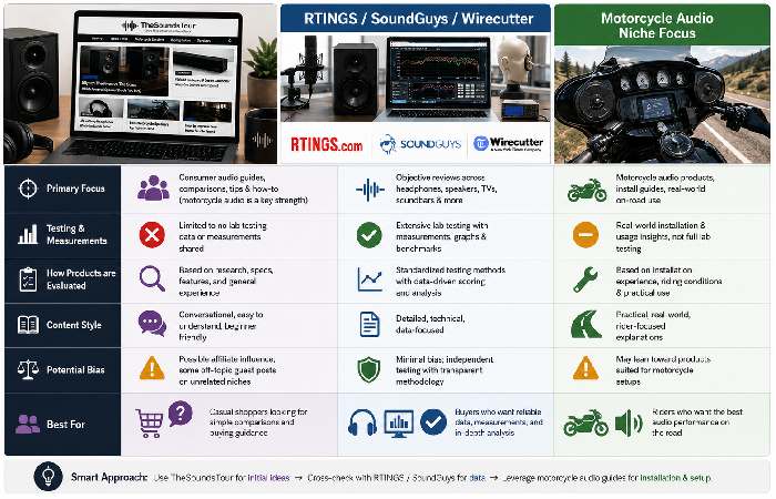 Comparison between casual audio blog reviews and lab-tested review platforms
