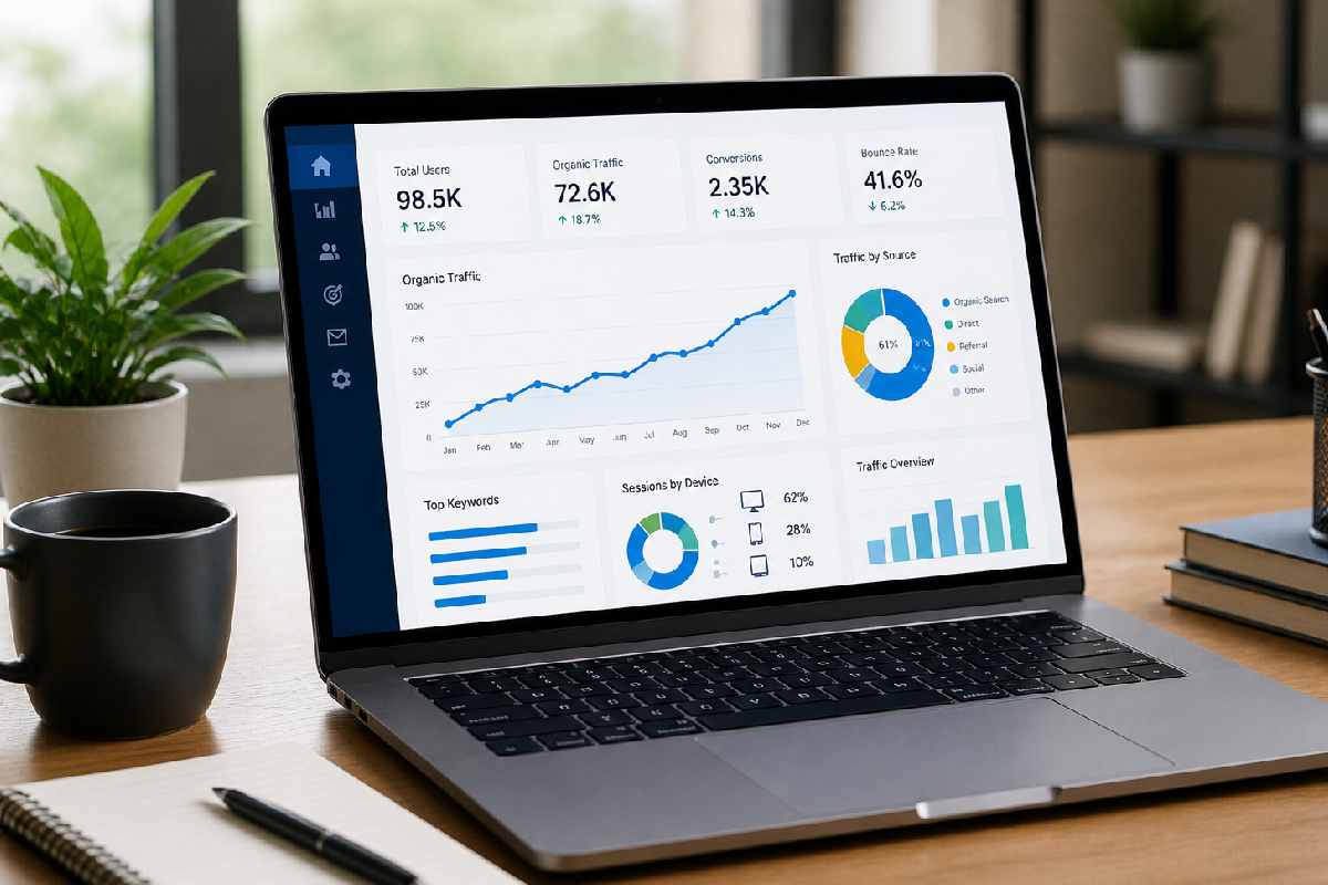 website traffic growth analytics dashboard on laptop