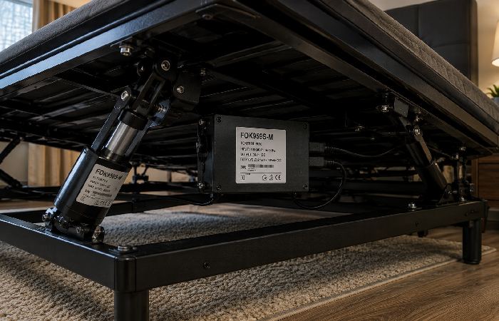 Smart bed control module and actuator under the bed frame
