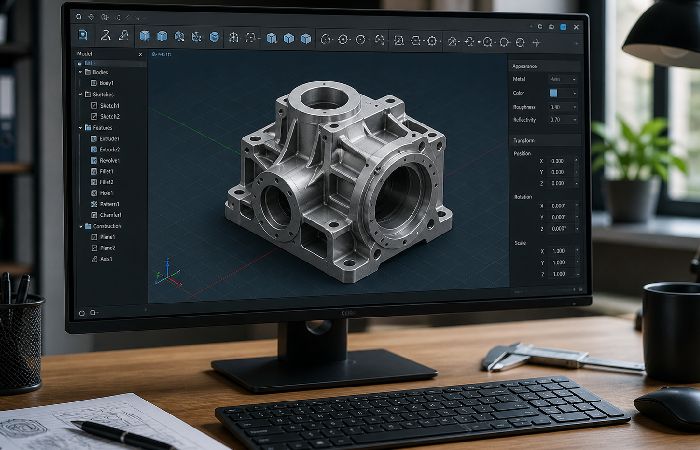 Professional 3D modeling software interface on a computer