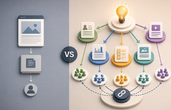 Comparison between single content strategy and multi-story content hub