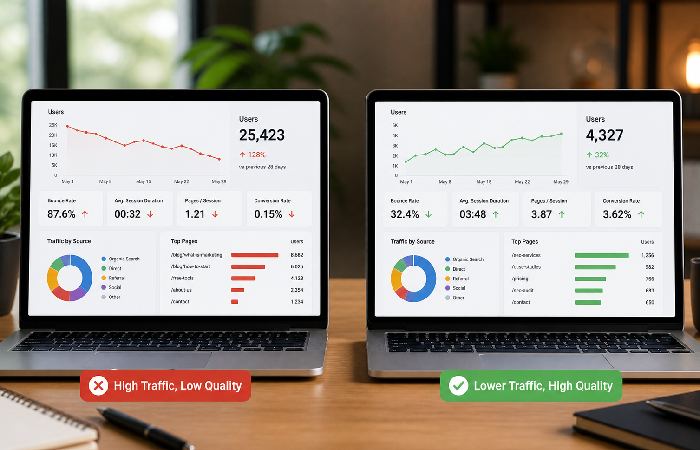 comparison of website traffic volume and engagement metrics